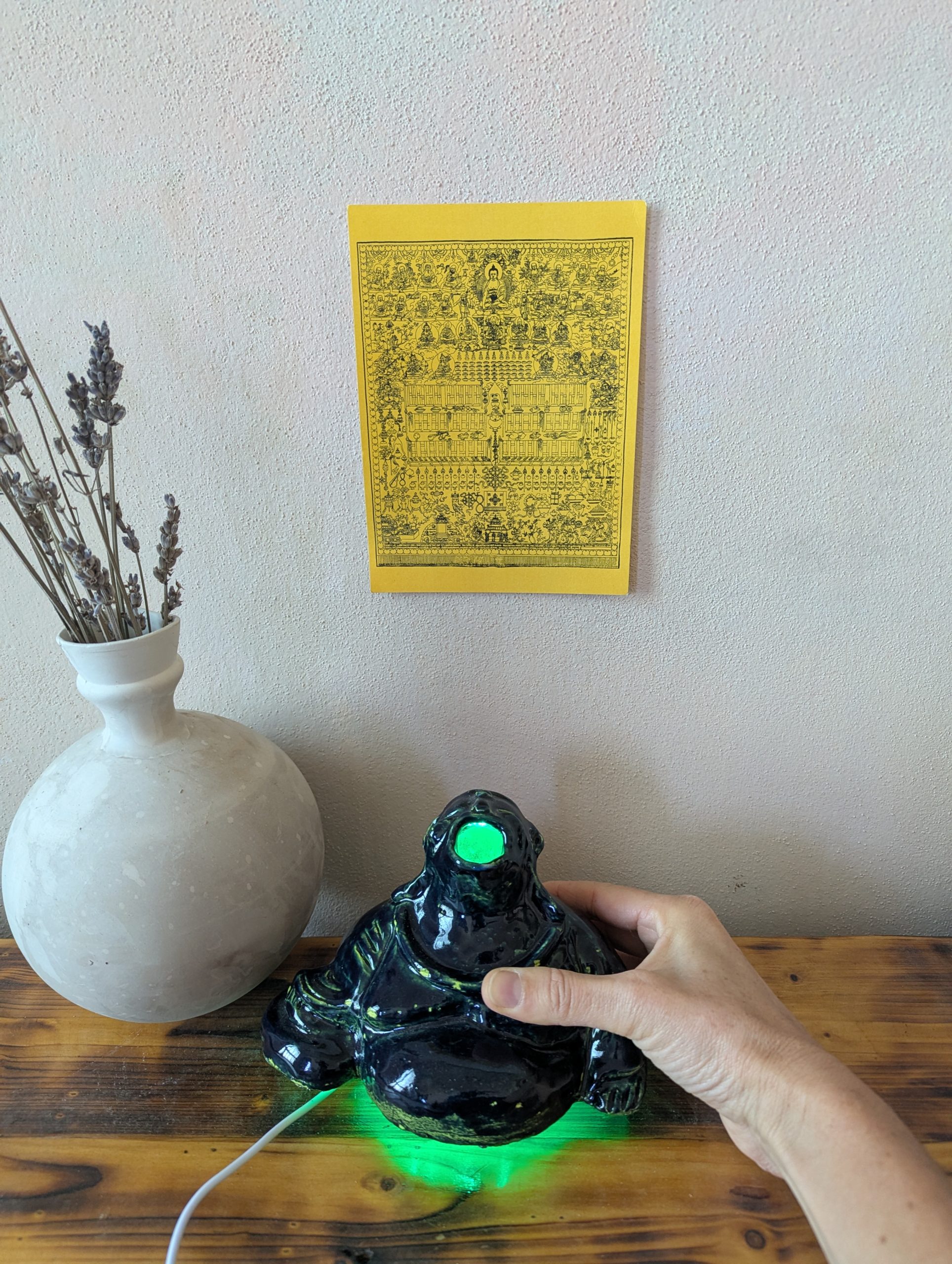 “Blue and lime Buddha lamp" 12.5 cm 9 cm 9.50 cm with light