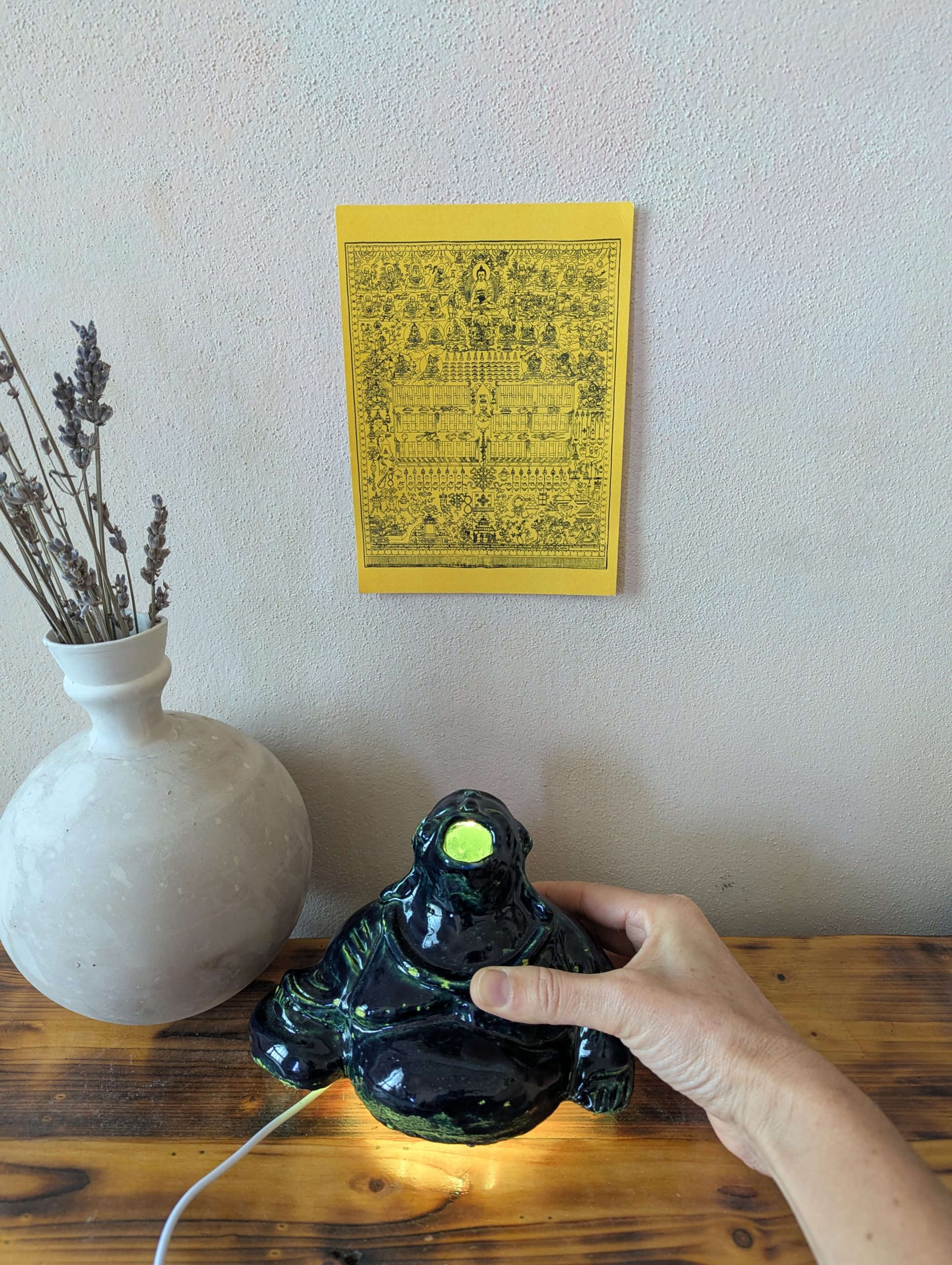 “Blue and lime Buddha lamp" 12.5 cm 9 cm 9.50 cm with light