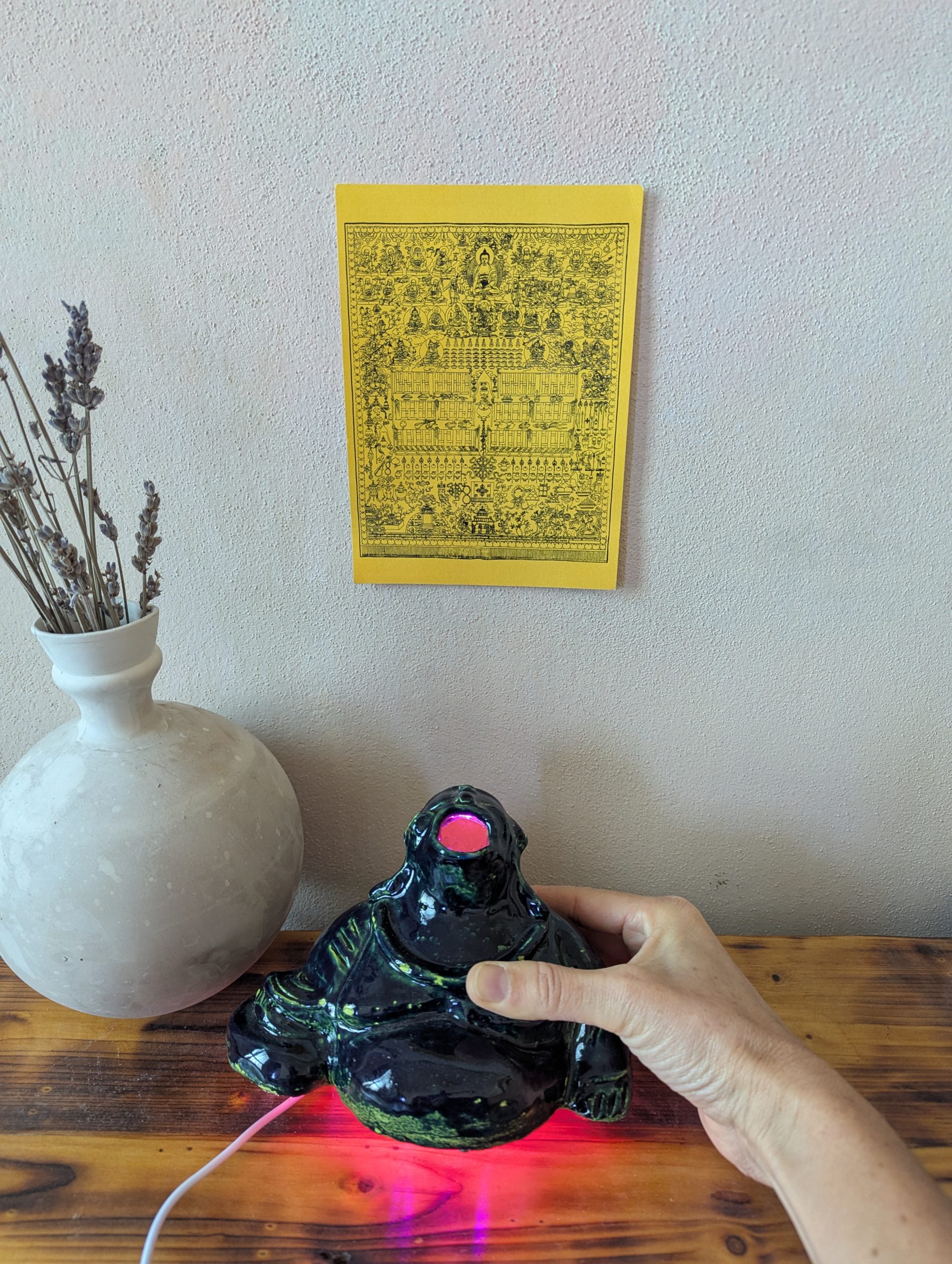 “Blue and lime Buddha lamp" 12.5 cm 9 cm 9.50 cm with light