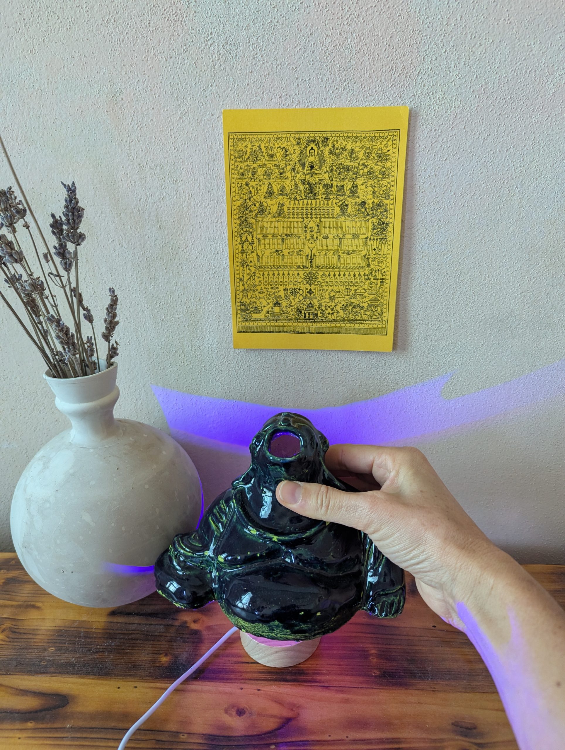 “Blue and lime Buddha lamp" 12.5 cm 9 cm 9.50 cm with light