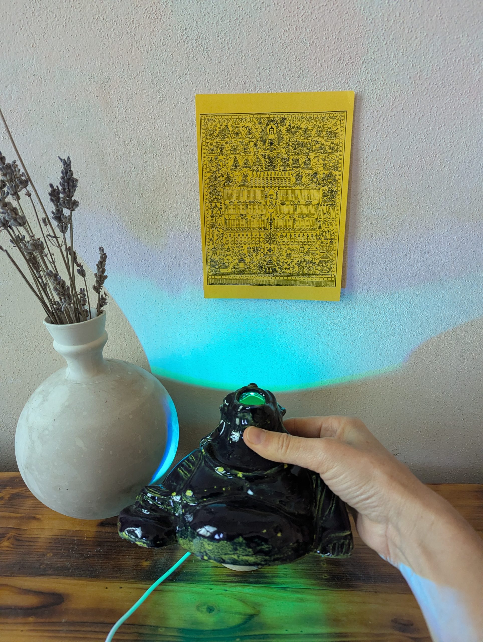 “Blue and lime Buddha lamp" 12.5 cm 9 cm 9.50 cm with light