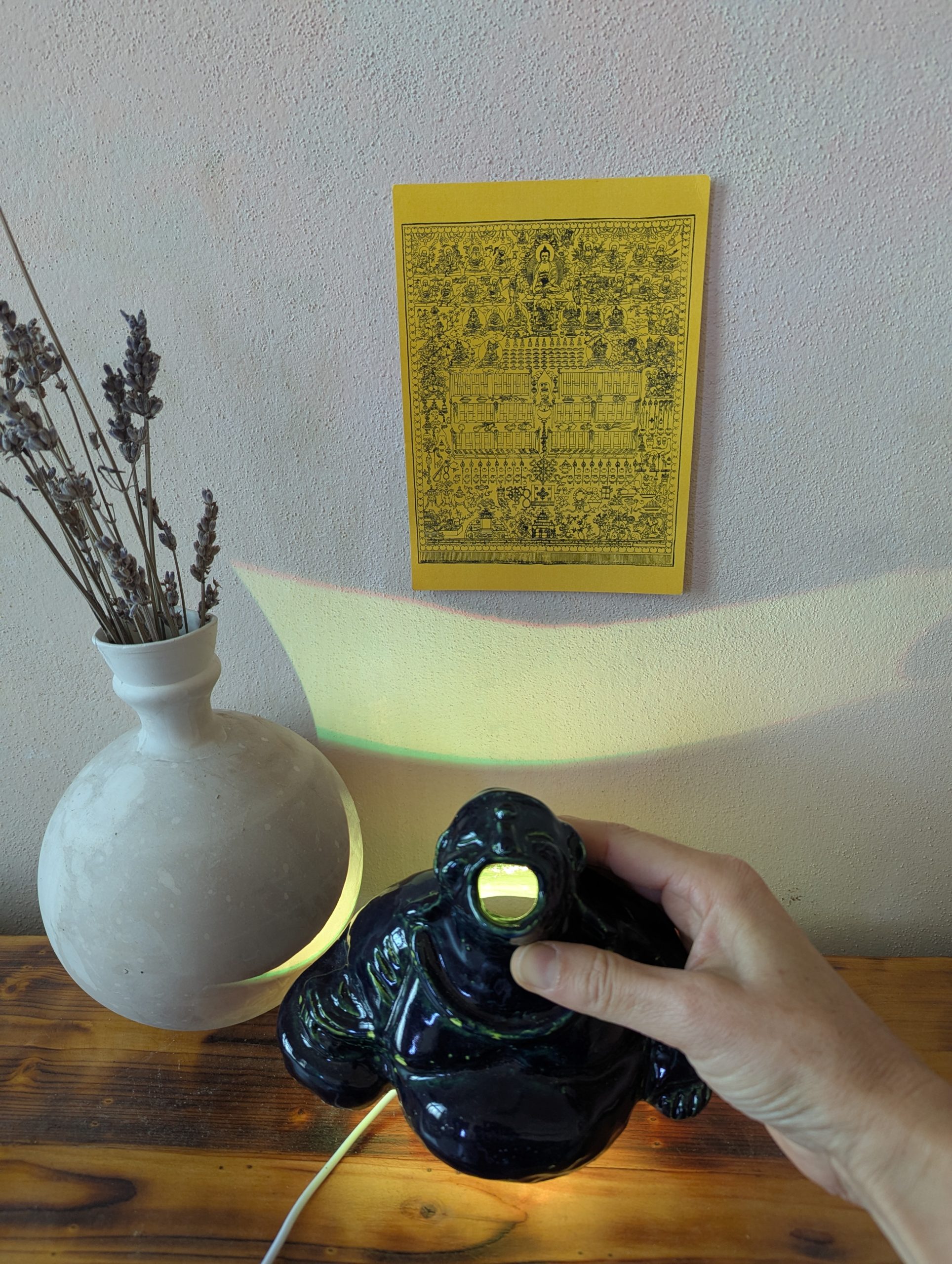 “Blue and lime Buddha lamp" 12.5 cm 9 cm 9.50 cm with light